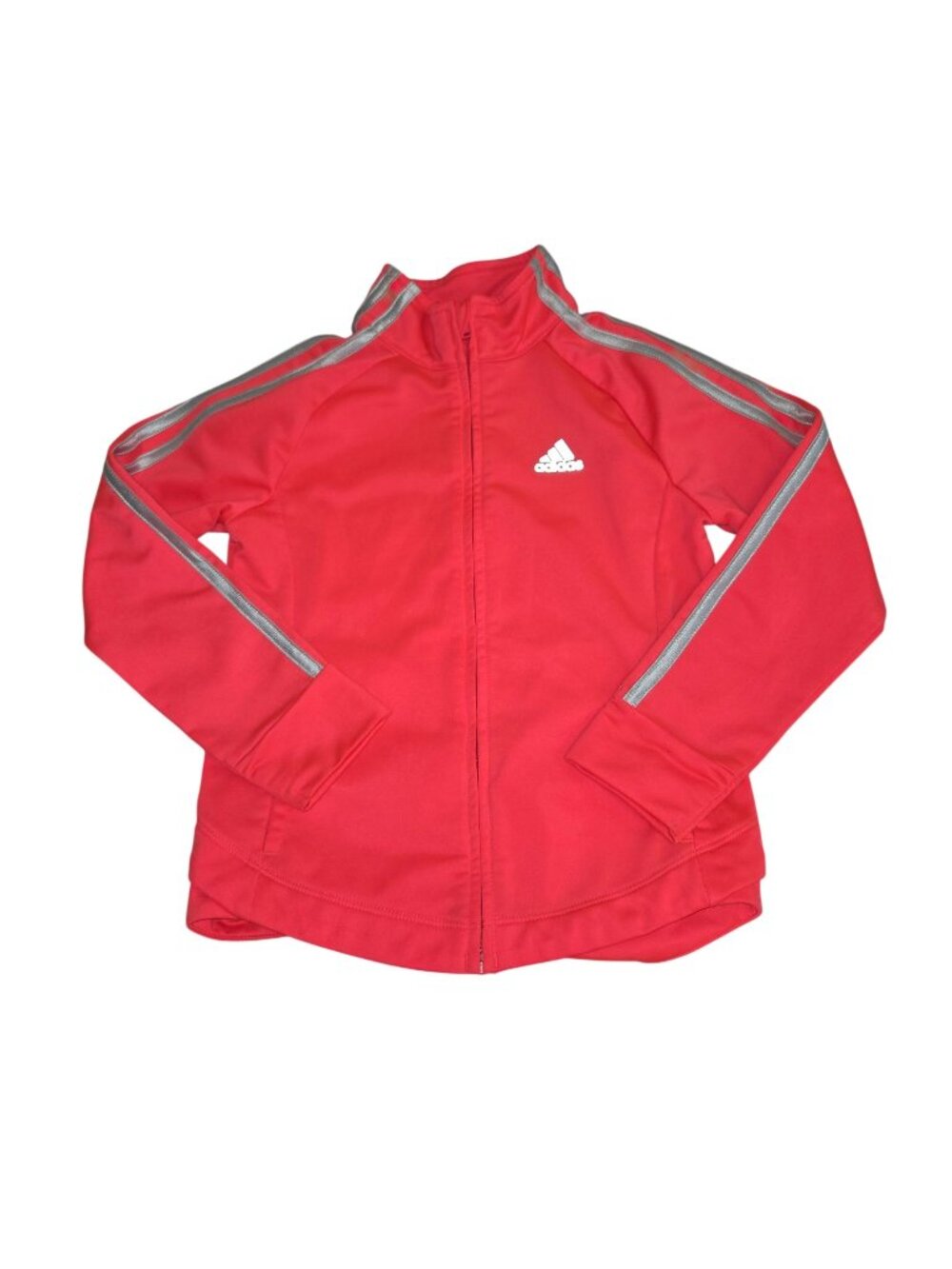 Adidas Girl 6 Pink zip-up Jacket Signature Silver Three-Stripes Sleeve 4284